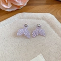 Elegant purple beaded flower stud earrings with silver needles for daily wear. - Fan-shaped Petal Beaded Style (80#)