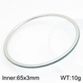 Elegant silver titanium steel slim bangle with green rhinestones, 65x3mm inner size - Steel (KB211921-GC) / 65*3mm
