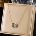 Collier papillon élégant en acier inoxydable plaqué or orné de strass noirs brillants - Collier Papillon à Couches Strass Contraste Noir Et Blanc (N4190)