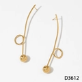 Unique gold-plated stainless steel geometric earrings with curved lines and ball design - Geometric Line Sphere Style (D3612) / Gold