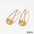 Gold PVD plated stainless steel geometric earrings with drop-shaped frame and ball - Teardrop Geometric Style (D3616) / Gold