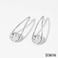Minimalist stainless steel drop earrings with spherical bead in silver finish - Teardrop Geometric Style (D3616) / Silver