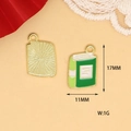 Detailed view of green enamel book charm showing 17mm height and 11mm width dimensions. - Green Book (C-339) / Green