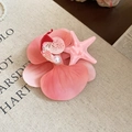 Elegant pink orchid flower hair clip with pearl and starfish accent for sweet girls - Pink Orchid Starfish Duckbill Clip (20#) / Pink