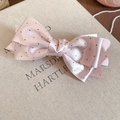 Sweet pink satin bow hair clip with black polka dots and layered ribbon design - Polka Dot Bow Hair Clip (25#) / Pink