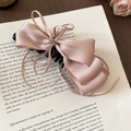 Elegant sweet pink satin ribbon bow hair claw clip with a sparkling central crystal - 3D Bow Hair Claw (26#) / Pink