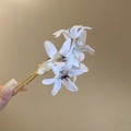 Elegant white mesh fabric flower hair pin with gold finish for stylish women hair styling - White Mesh Flower Hair Stick (28#) / White