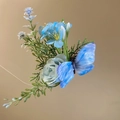 Elegant light blue fabric flower hair clip accessory with a decorative butterfly ornament - Forest Style Fabric Rose Combination Clip (30#) / Blue