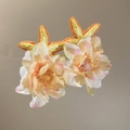Handmade elegant fabric flower hair clips with orange woven leaf accents for women - Mesh Gradient Flower Duckbill Clip (32#) / Single Piece / Yellow