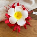 Elegant red and white tropical plumeria flower hair clip accessory perfect for beach vacation - Red Base Frangipani Hair Clip (40#) / Single Piece / Red