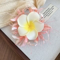 Elegant handmade white plumeria hair clip with pink mesh petals for women's hairstyle - Pink Layered Mesh Frangipani Hair Clip (41#) / Single Piece / Pink