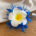 Elegant blue and white plumeria flower hair clip with mesh petals for stylish women - Dark Blue Layered Fabric Hair Clip (43#) / Single Piece / Blue
