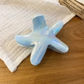 Stunning light blue iridescent starfish hair claw clip with a glossy pearlescent finish - Light Blue Pearlescent Iridescent Starfish Hair Claw (61#) / Blue