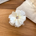 Sweet and elegant cream white fabric flower hair clip with a sparkling center detail - Milky White Mesh Clip with Paillette Center (78#) / Single Piece / White