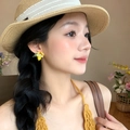 Summer lemon beaded earring for women, dainty fruit jewelry set in dopamine style. - Yellow