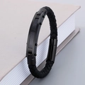 Braided black leather bracelet with carbon fiber stainless steel clasp for men - 19cm / Carbon Fiber Style Black (KB163589-KFC)