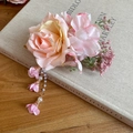 Elegant pink fabric rose hair clip with pearl tassels on a vintage book - Duckbill Clip-Pink