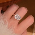 Detailed macro shot of a silver adjustable ring featuring a cat-shaped zircon stone - Silver Square Gemstone Cartoon Cat Style (26#)
