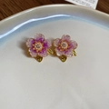 Elegant French court style purple flower earrings with pearl and zircon detail - Gold Purple Gradient