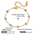 Elegantes goldenes Edelstahlarmband mit sieben bunten, rund geschliffenen Zirkon-Edelsteinen - Bunter Edelstein Armband (JDB0212238) / Gold