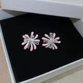 Delicate pink firework stud earrings with sparkling cubic zirconia on black velvet background - Pink Fireworks Style (43#) / Silver