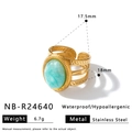 Vintage vergoldeter Edelstahl-Ring mit ovalem blau-grünem Naturstein, offenes Design - Einstellbar Offen / Lapislazuli-Textur-Stil (NB-R24640)