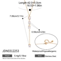 Gold stainless steel Y-shape necklace with white zircons and detailed dimensions. - Four Teardrop Stone Style (JDN0312253) / Gold