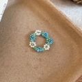 Handmade colorful beaded flower ring with dopamine style and forest aesthetic for women - Ring / White-Blue