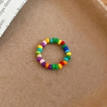 Handmade multi-colored rainbow beaded ring with elastic band for a vibrant look - Ring / Colorful
