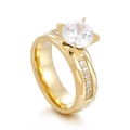 Elegant gold hammered finish engagement ring featuring a large round solitaire crystal - US 7 / Gold Women's Style (KR42334-K)