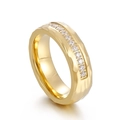 Fashionable gold-plated hammered wedding ring with inlaid cubic zirconia for couples - US 7 / Gold Men's Style (KR41999-K)