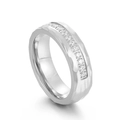 Fashion silver hammered wedding ring with row of crystals on professional white background - US 7 / Steel Men's Style (KR41991-K)
