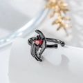 Gothic style black angel wing ear cuff with a vibrant red heart-shaped zircon stone - Single Piece / Black Red