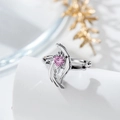 Stylish pink heart zircon angel wings ear cuff in silver finish for non-pierced ears - Single Piece / Pink