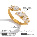 Detailed measurements of gold stainless steel open ring with pear cubic zirconia stones. - Multi-Pear Stone Combination Style (JDR0301303)
