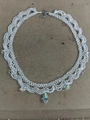 Elegant handmade white glass beaded lace choker necklace with crystal drops for women - White