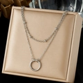 Zweilagige silberne Perlenkette mit rundem Anhänger in einer hochwertigen Geschenkbox - Doppelschichtiger Kreisstil (N4142) / Stahlfarben