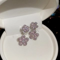 Detailed macro shot of elegant pink zircon flower U-shaped earrings in a white gift box - Pink Rhinestone Flower Style (44#) / Silver