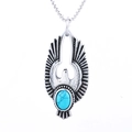 Vintage adelaar hanger ketting in zilveren afwerking met ovale turquoise steen - D0508 Enkele Hanglamp