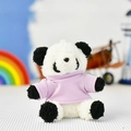 Detailed close-up of a cute panda plush toy keychain wearing a soft lavender knitted sweater - Purple T-Shirt
