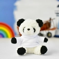 Detailed view of a cute panda plush toy wearing a white shirt for keychain or bag charm. - Regular Fit / 12cm (Bead Chain) / White T-shirt