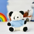 Close-up detail of a soft panda plush toy pendant wearing a miniature light blue t-shirt - Sky Blue T-Shirt