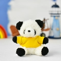 Front view of a soft and cute panda plush keychain wearing a bright yellow t-shirt - Yellow T-Shirt
