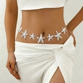Elegant silver starfish waist chain jewelry for beach vacation and summer fashion styling - White K (5555)