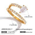 Detailed view of a gold stainless steel open ring with pear zircon and size info. - Double Layer Water Drop Zirconia Gold Open Ring (JDR0301301-7)