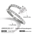 Waterproof stainless steel open ring with pear-shaped zircon and stone-paved band - Pear-Shaped Zirconia Silver Open Ring (JDR0301301-S-7)