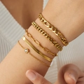 Set aus fünf vergoldeten Edelstahl-Armbändern inklusive Panzerkette und Figaro-Gliedern - Gold Armband Fünfer-Set Cuban Figaro (B2093)