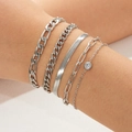 Fünfteiliges silbernes Edelstahl-Armband-Set mit Figaro- und Schlangenketten am Handgelenk - Silber Armband Fünfer-Set Cuban Figaro (B2094)