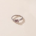 Elegante anillo plateado con diseño de trébol de cuatro hojas y piedras moradas de corazón - Oro Blanco Zircón Púrpura