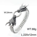 Bracciale a catena in acciaio al titanio argento con doppia testa di drago, 12mm - 220x12mm / Argento Antico